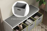 Three-Drawer Shoe Storage Bench, with Padded Top Seat White