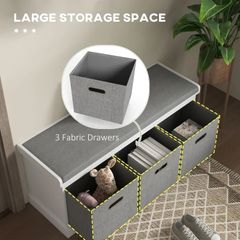 Three-Drawer Shoe Storage Bench, with Padded Top Seat White