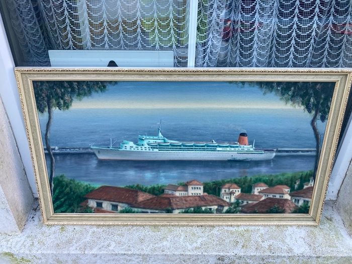 oil painting ss southern cross ocean liner free postage