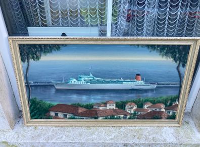 oil painting ss southern cross ocean liner free postage