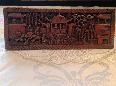 19th Century Chinese Teak Carved Ornate Panel