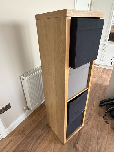 IKEA Kallax Shelving Unit Oak Effect + 4 Storage Boxes