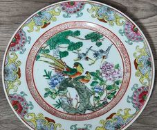 Qianlong Chinese Antique Plate 10 Inch 26cm Paradise Birds Flowers