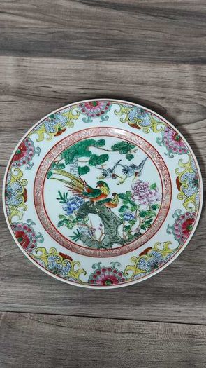 Qianlong Chinese Antique Plate 10 Inch 26cm Paradise Birds Flowers