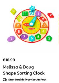 Melissa and Doug Wooden Shape Sorting Clock