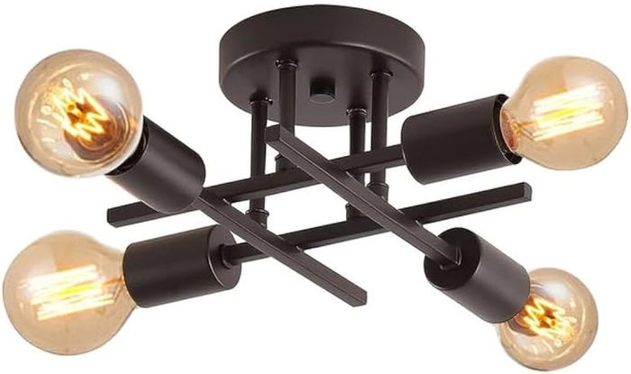 NEW SALE | Vintage Sputnik Ceiling Light, bringing luxury and comfort to your space in an instant under the warm light of E27 Edison bulb Modern Black 4-Light Chandelier, Recommend to use Edison Light Bulbs ( pls Search Bulb ASIN: B08G4YN3TJ) E27 lamphold
