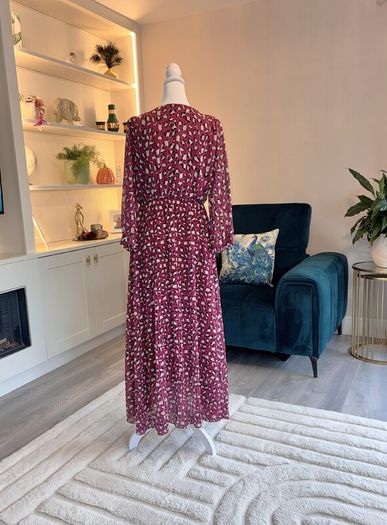 Burgundy & Cream Midi Dress from Pala D'oro Size L-XL / UK 14-16 / EU 42-44