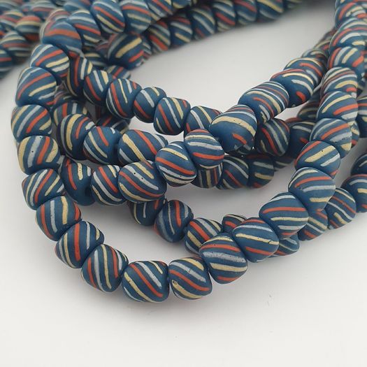 Vintage Afircan Style MultiColor Stripe Blue 7mm-8mm Glass beads Necklace Strand