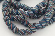 Vintage Afircan Style MultiColor Stripe Blue 7mm-8mm Glass beads Necklace Strand