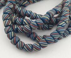 Vintage Afircan Style MultiColor Stripe Blue 7mm-8mm Glass beads Necklace Strand