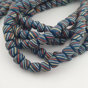 Vintage Afircan Style MultiColor Stripe Blue 7mm-8mm Glass beads Necklace Strand