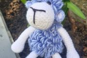 Handmade Crochet Lamb Plushie - Blue &amp; White, 26cm