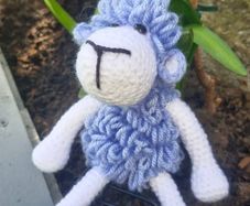 Handmade Crochet Lamb Plushie - Blue & White, 26cm