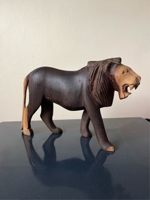 Vintage Wooden Lion Sculpture