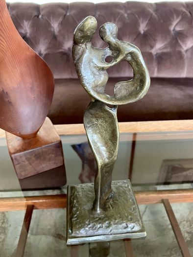 Abstract Modernist Bronze Mother and Child Sculpture Statue Figurine