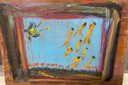 Oil on canvas expressionist or abstract painting of birds ?unsigned