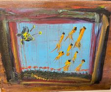 Oil on canvas expressionist or abstract painting of birds ?unsigned