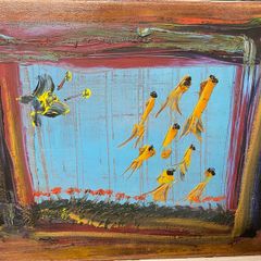 Oil on canvas expressionist or abstract painting of birds ?unsigned