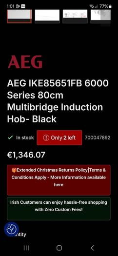 AEG IKE85651FB 6000 Series 80cm Multibridge Induction Hob- Black