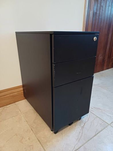 Black Slimline Three Drawer Steel Pedestals