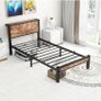 Single Bed Frame with Wood Storage Headboard, 90 x190 cm, Brown 3ft Metal Bed Frame Single for Adults Kids, Mattress Base, Underbed Storage, No Box Spring Needed Image 5