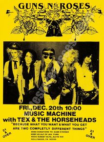 Guns n Roses Music Machine Los Angeles 1985 concert poster with ticket reproduction print