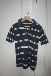 Gap Boys Navy and White Striped Polo Short Sleeve Top Age 6 - 7 Years