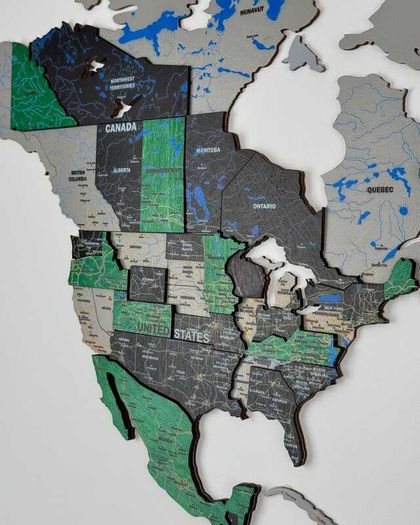 3D Premium Wooden World Map with Country Borders Country Names Capital Names US and Canada Borders and Names World Biggest City Names World Biggest Rivers World Biggest lakes World Main Roads 3D Map Effect