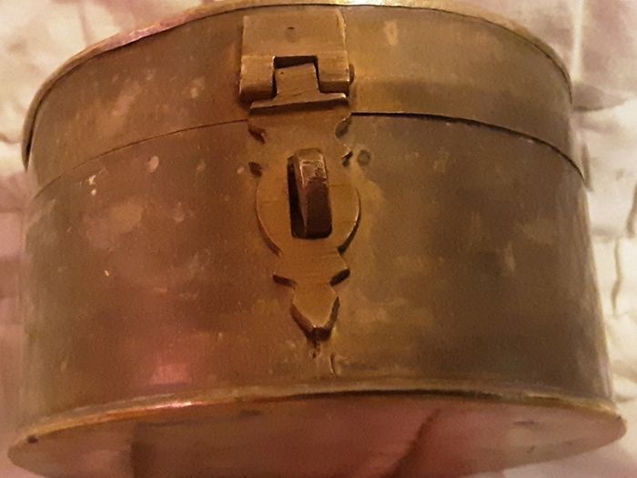 round vintage brass tobacco tin ( possibly bread )