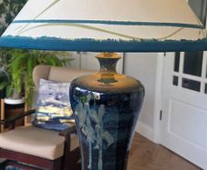 Louis Mulcahy Large Handmade Lamp and Hand-painted Shade, Navy/Green