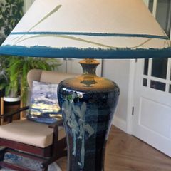 Louis Mulcahy Large Handmade Lamp and Hand-painted Shade, Navy/Green