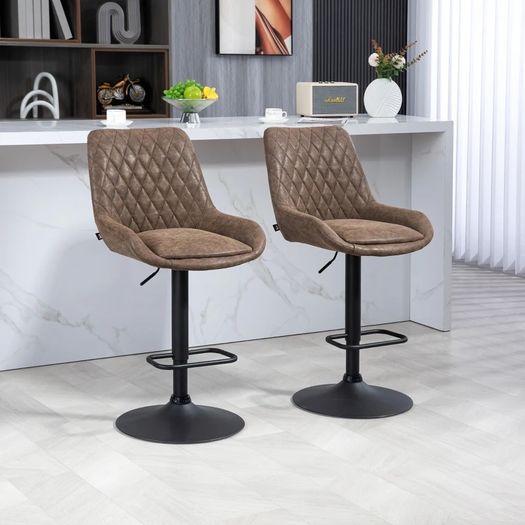 Set of Two Faux Leather Retro Bar Stools - Brown