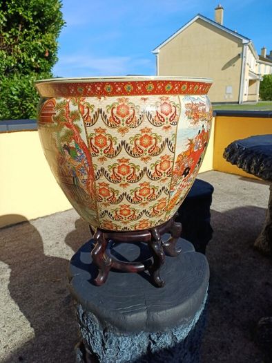 1970s Large Chinese Porcelain Fishbowl/ Planter