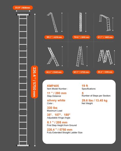 7-in-1 Folding Ladder 5.8M - 150kg Load - Heavy Duty Telescopic Extension