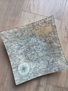 Vintage map style glass serving plate