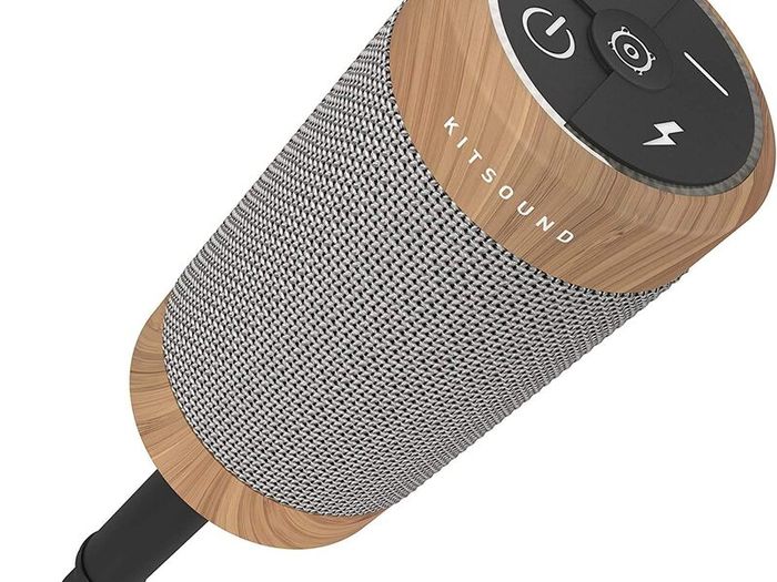 KitSound KS DIGGIT Diggit Outdoor Freestanding Bluetooth Garden Speaker with Removable Stake, Silver/Wood (New)