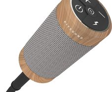 KitSound KS DIGGIT Diggit Outdoor Freestanding Bluetooth Garden Speaker with Removable Stake, Silver/Wood (New)