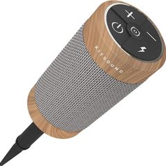 KitSound KS DIGGIT Diggit Outdoor Freestanding Bluetooth Garden Speaker with Removable Stake, Silver/Wood (New)