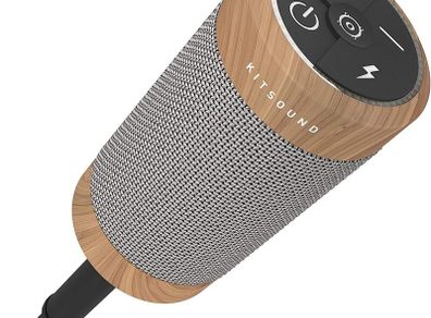 KitSound KS DIGGIT Diggit Outdoor Freestanding Bluetooth Garden Speaker with Removable Stake, Silver/Wood (New)