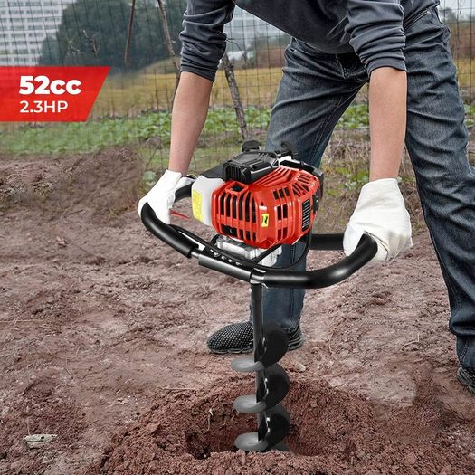 BU-KO 52CC 2Stroke Petrol Earth Auger Fence Post Ground Hole Borrer Digger 3HP V-Type | 3 Drill Bits Diameter (100,150,200mm), Safety Gear, Post Level & Extension