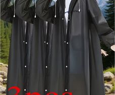 3pcs Black High Quality EVA Thickened Full Body Raincoats - Hooded Long Sleeve with Adjustable Drawstring Hood & Button Front for Outdoor Cycling, Hiking, Travel - Lightweight Portable Women's Rain Gear, Cycling Rainwear | Minimalistic Design