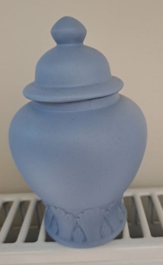 Vintage light blue Jasperware urn