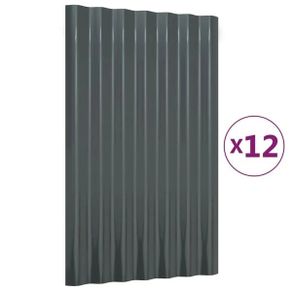 Roof Panels 12 pcs Galvanised Steel Anthracite 60x36 cm