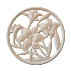 Vintage Enamel Cast Iron floral Trivet/Pot Stand
