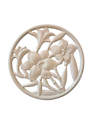 Vintage Enamel Cast Iron floral Trivet/Pot Stand
