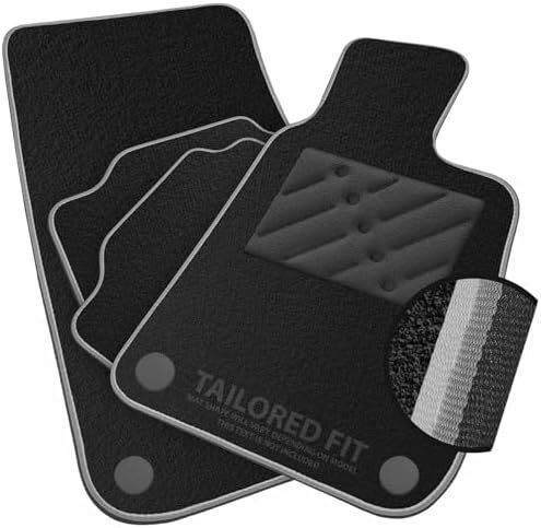 Car Mats to fit Volkswagen T-ROC (2017 -) Black Carpet with Grey & Silver Trim & Black Rectangle Heel Pad