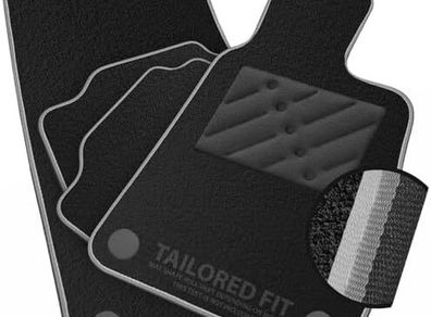 Car Mats to fit Volkswagen T-ROC (2017 -) Black Carpet with Grey & Silver Trim & Black Rectangle Heel Pad