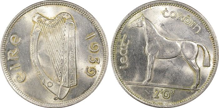 Ireland silver 1939 half crown graded by PCGS UNC details rare in uncirculated