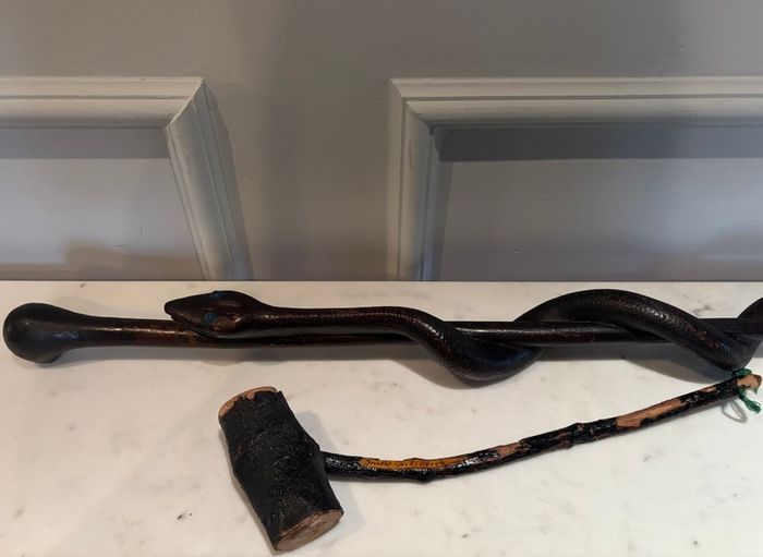 Hand-Carved Wooden Snake Walking Stick and Shillelagh