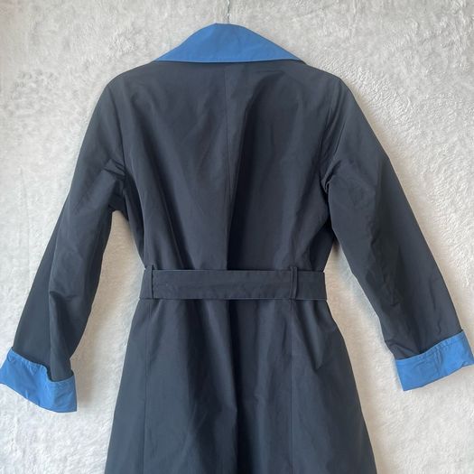 Max Mara City Italian Reversible Wrap Trench Coat Navy Cornflower
